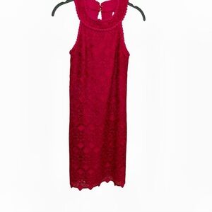 Trina Turk Fuschia Hot Pink Halter Lace Dress Braid Edge XS like new